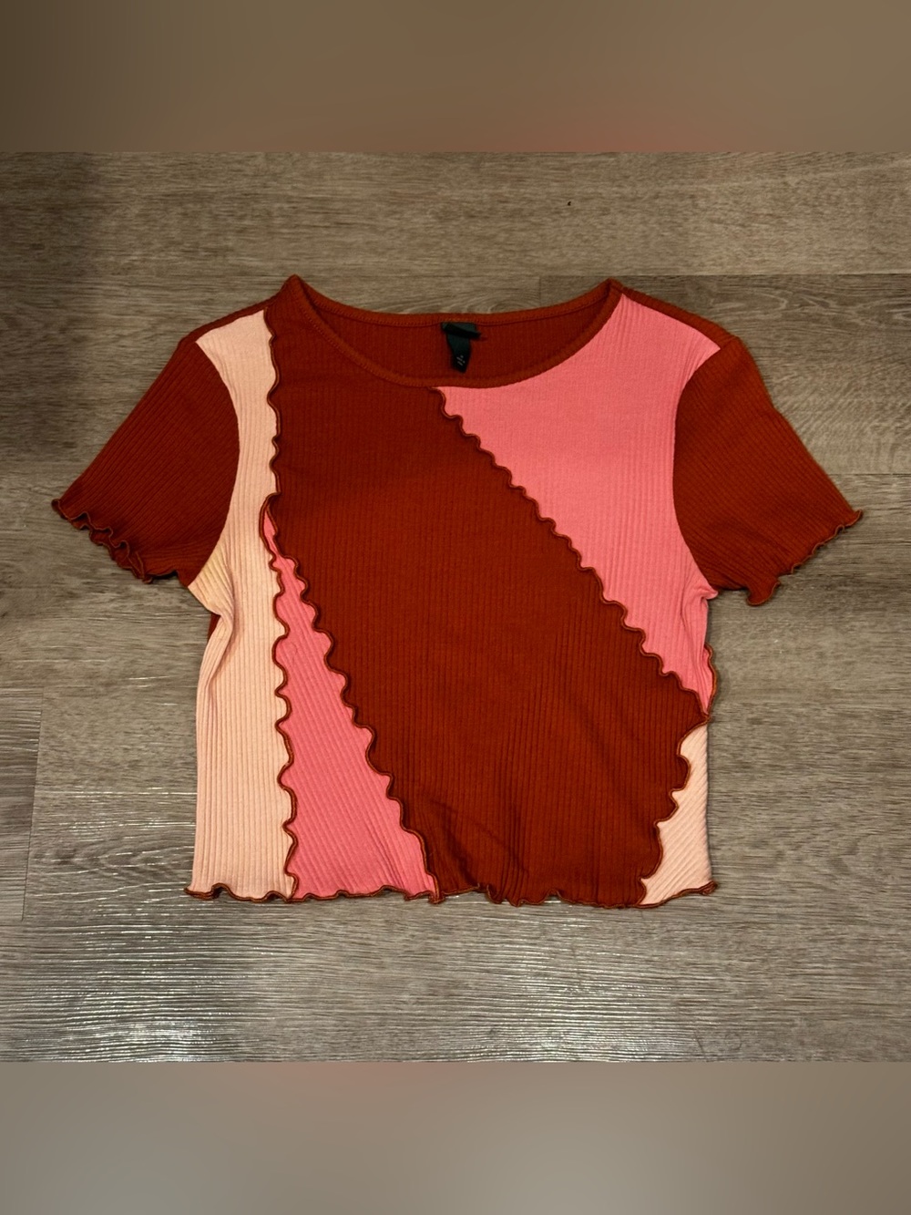 wild fable Rust, Coral & Blush Ribbed Colorblock Crop Top
